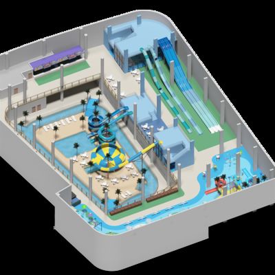 2500 Quadratmeter Projektentwurf für einen Indoor-Doppeldecker-Wasserpark für alle Altersgruppen