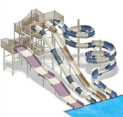 Ein guter Preis. Aqua-Park Wasserspielgeräte 7 Meter hohe Wasserrutsche Cluster Hill Curve Fiberglas Schwimmbadrutsche Online