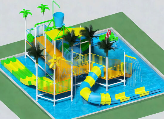 Kommerzielle 12x12M Wasserspielplatz Glasfaser Kunststoff Verzinkter Stahl geeignet für Hotels Wasserparks für alle Altersgruppen