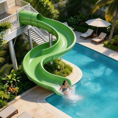 Hochleistungs-Wasserrutsche aus Glasfaser mit offener Spirale für gewerblichen Hotel-Resort-Schwimmbadspaß