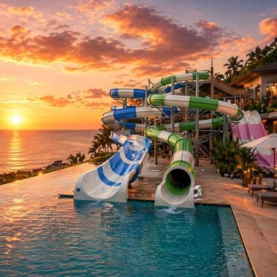 Offene geschlossene Spiral-Wasserrutsche aus Glasfaser 6-8 mm Dicke für kommerzielles Schwimmbad und Hotel Resort Spaß