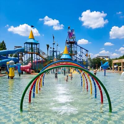 Regenbogen-Wasser-Funktion Galvanisierter Stahl für kommerzielle Wasserparks Splash Pad und Kinderpool 1-Jahresgarantie