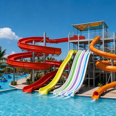 Commercial Multi Lane Racing und Spiral Glasfaser Wasserrutsche Komplex für Aqua Park Resort
