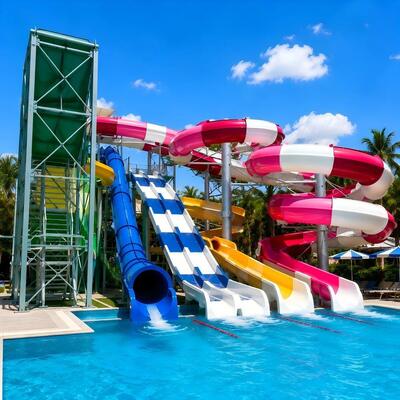 Hersteller von Schwimmbad-Wasserrutschen aus Glasfaser in individuellen Farben für Wasserpark-Spielplätze