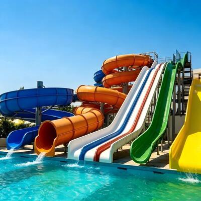 Qualität Große Wasserrutsche für Outdoor-Wasseraktivitäten, 6-10 mm dick, für Meerespark-Schwimmbäder Fabrik