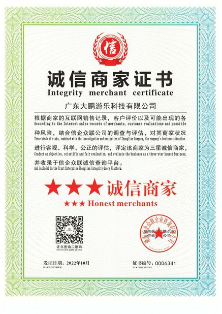 China Guangdong Dapeng Amusement Technology Co., Ltd. Zertifizierungen
